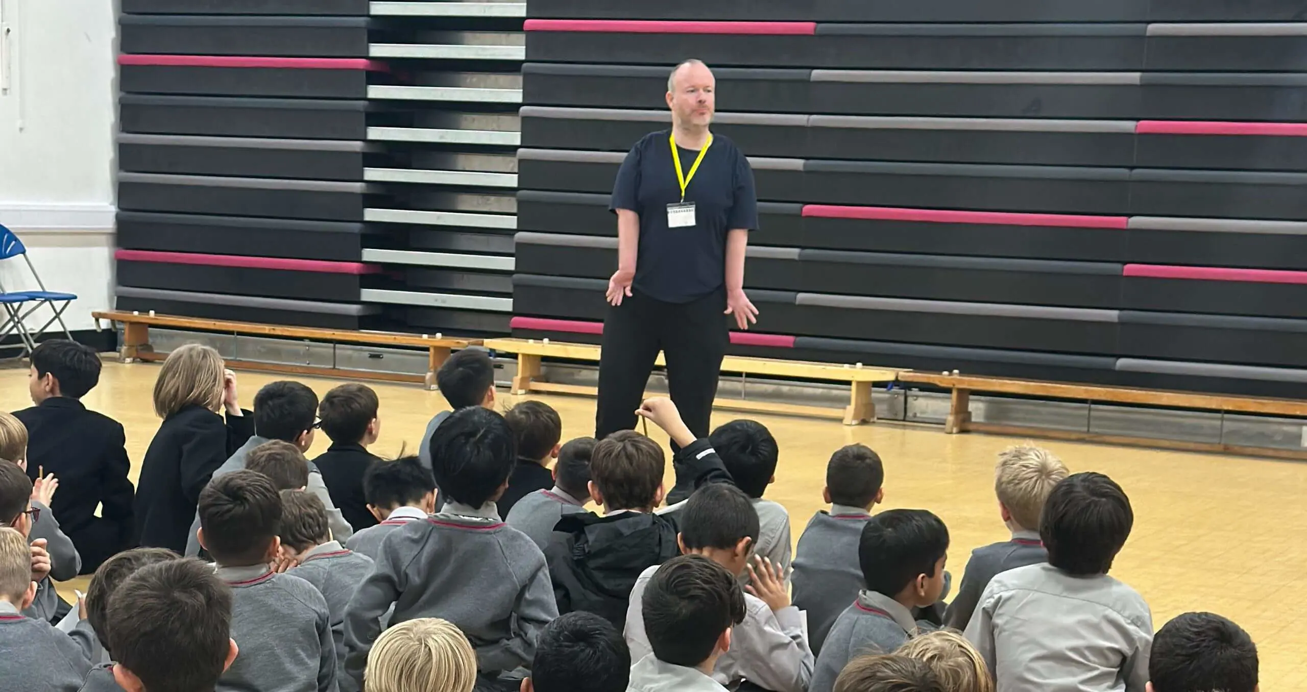 Bart Gee talking to pupils at Lochinver House about  celebrating difference